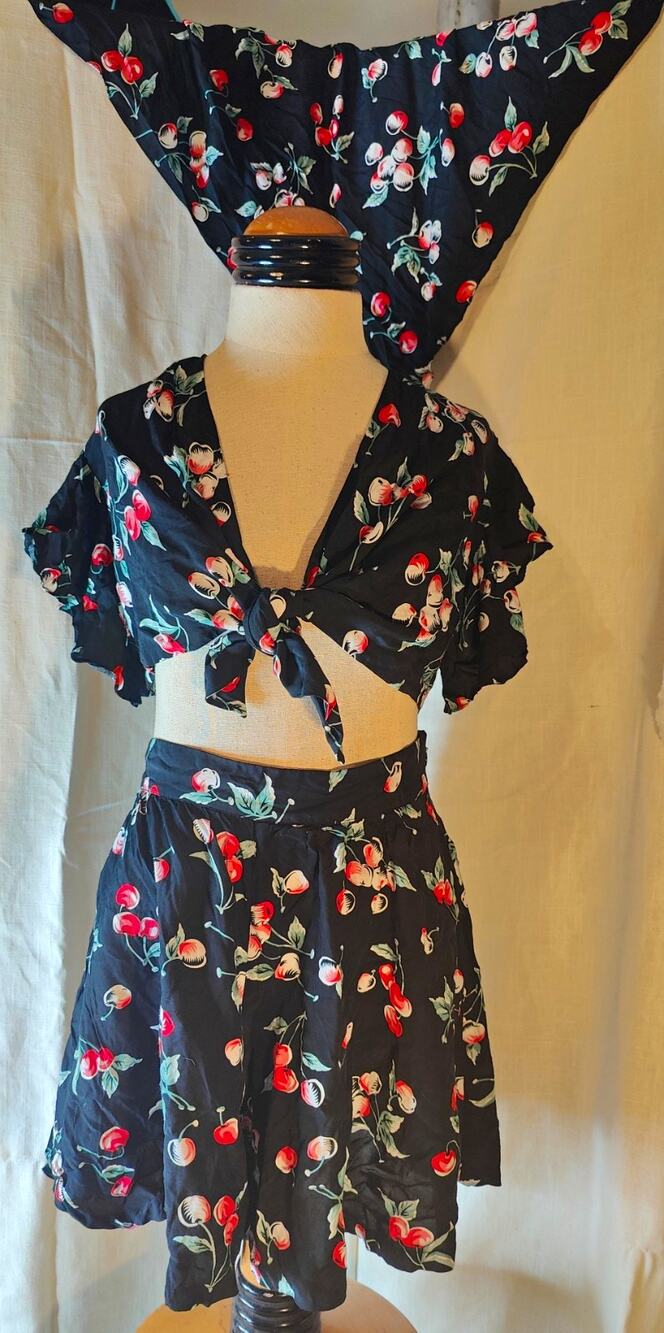 Trashy Diva by Candice Gwinn Black Floral Chiffon 2pc Blouse Skirt Set S